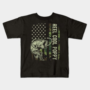 Reel Cool Poppy Camouflage American Flag Fathers Day Gift Kids T-Shirt